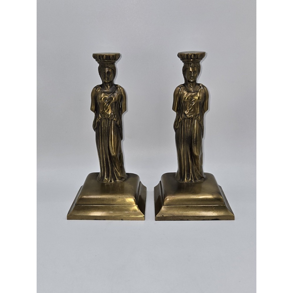 Neoclassical Brass Caryatid Figural Bookends Pair Greek Revival Heavy